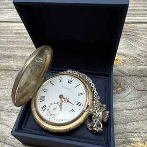 Vintage Bucherer Swiss Pocket Watch Hunter Case Hunting Scene Engraved 1944